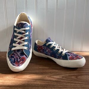 Inkkas Low Top Lace Up Sneakers Floral Snake Blue Purple Unisex Men 5 Women 7
